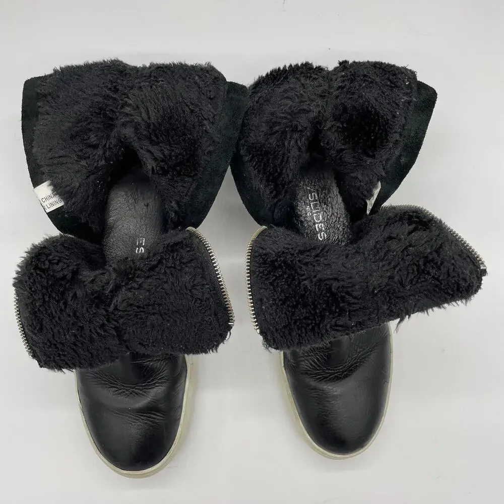 J/Slides Allie Faux Fur Lined Leather Sneaker Boots - Black - 8